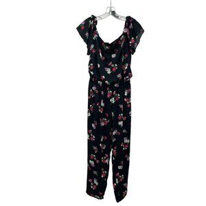 Express Womens Floral Jumpsuit Short Sleeve Black/Multi Size Small